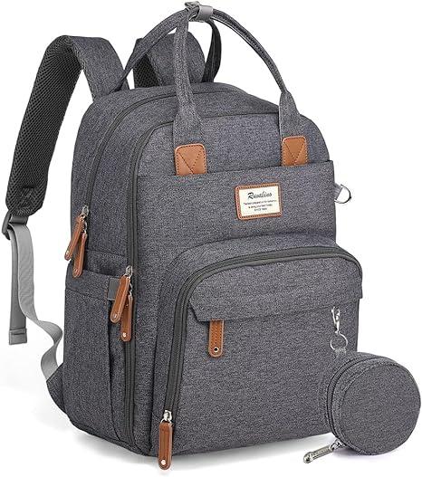 Diaper Bag Backpack, RUVALINO Multifunction Travel Back Pack Maternity Baby Changing Bags, Large Capacity, Waterproof and Stylish, Dark Gray
